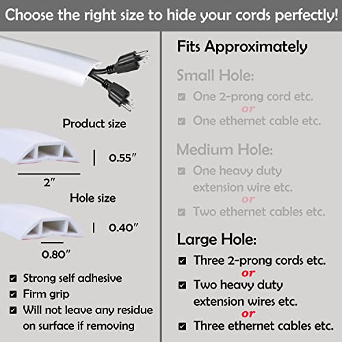 Rubber Bond TV Cord Hider Cable Protector - Strong Self Adhesive Wall Cord Cover Cable Hider - Low Profile Cable Management Wall Cord Concealer Cable Raceway - color: White - Two Thick Cords, size: 8 Feet