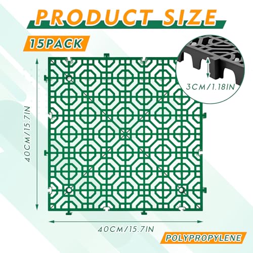15 Pcs 15.7 x 15.7 in Heavy Duty Ground Protection Mats Drive on Lawn Grid, Heavyweight Drain Interlocking Non-Slip Floor Mat, 6613 lb Load for Gravel Grid Permeable Pavers (Green) - color: Green, size: 15.7 x 15.7 in