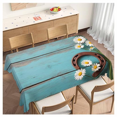 Daisy Dinner Table Cloths Rustic Wooden Horseshoe Daisy Decorative Tablecloth for Rectangle Tables 52"X70", Heavy Duty Table Covers Tablecloths for Kitchen Patio Banquet - color: Daisy