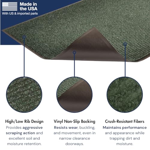 Notrax Heritage Rib™ Commercial Indoor Door Mat Office Rugs – 3' x 4' Huntergreen Front Door Mat with Double Rib 22oz Yarn, Non-Slip Vinyl Backing – Durable Entryway Rug Made in The USA – 117S0034GN - color: Hunter Green, size: 48"L x 36"W x 0.4"Th