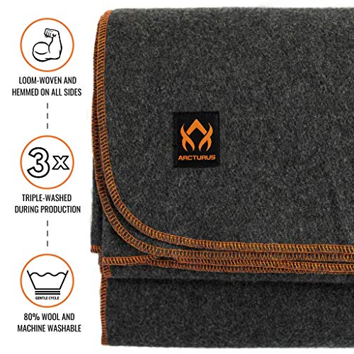Arcturus Military Wool Blanket - Warm, Thick, Washable - Great for Outdoors, Camping, Stadium Blanket, Picnics, Travel - Car & Bushcraft Survival Kits - color: Military Gray