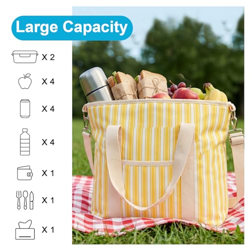 Nanxson 9L/15L/29L Extra Large Insulated Lunch Bag for Women Adult Reusable Leakproof Picnic Lunch Box Freezable Cooler Tote Bag (29L,B-Yellow Stripe) - color: B-Yellow Stripe, size: 29L