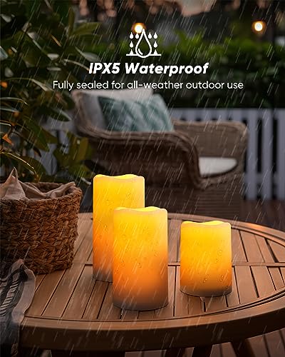 Homemory Solar Powered Candles Outdoor Waterproof, Flickering Glow, Rechargeable Solar Powered Candles for Outside, Lanterns, Sensor Only, Dusk to Dawn, Set of 6 - size: D3"xH4"5"6", 6 Pcs, Plastic
