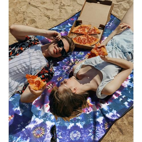 Picnic Blankets Waterproof Extra Large, 80"x 80" Outdoor Beach Blanket Sandproof Oversized Foldable Lightweight Portable 3-Layer Camping Mat for Parks,Hiking,Travel,Music Festival(Tie-dye) - color: Blue Tie Dye, size: 6'8" x 6'8" (Square)