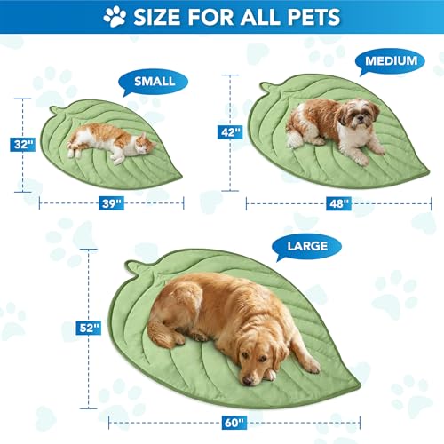 PetAmi Dog Cooling Mat, Leaf Shape, Pet Pad with Cooling Nylon & Soft Fleece, Q-Max > 0.4 Reversible All Season Blanket for Dogs & Cats, Large 52x60 in, Sage Green - color: Sage Green, size: Large