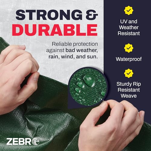 10' x 20' Green Heavy Duty Tarp with Grommets Reinforced - 16 Mil Thick - Double Sided Plastic Tarps Waterproof - Large Tarpaulin Cover for Outdoor Camping Over/Under Tent Tarp RV Roof Rain - Zebro - color: Green, size: 10' x 20'