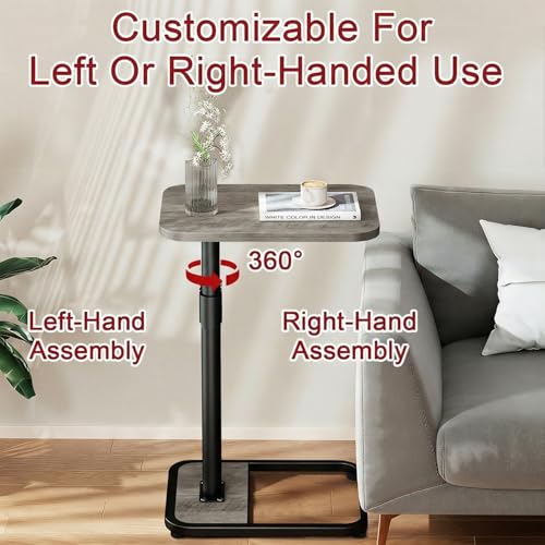 GOYLSER C Shaped End Table for Couch, Height Adjustable Living Room Rotating Couch Tray Tables Sofa Table Tv Trays for Bedroom, Swivel Wooden Side Table for Small Space, Grey - color: Grey, style: Standard C Table