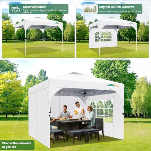 COBIZI 10x10 Pop Up Canopy with 3 Removable Sidewalls, Easy Pop Up Comercial Instant Canopy with One Push Center Lock, Waterproof Canopy with Sidewalls for Event, Rope & Stakes & Sandbags, White - color: White, size: 10x10ft (old model)