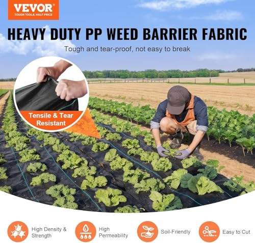 VEVOR Weed Barrier Fabric, Heavy Duty 4x100FT 5.8oz Woven Landscape Fabric, Garden Fabric Weed Barrier, Weed Control Fabric Ground Cover, Geotextile Fabric for Landscaping, Weed Block Gardening Mat - size: 4FT*100FT-5.8OZ, style: Woven