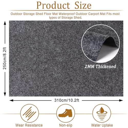 10.2 x 8.2 ft Outdoor Storage Shed Floor Mat Waterproof, 2MM Thickened Washable Furniture Dustproof Anti-Slip Pad for Patio, Moto, Car for Protect Flooring from Wear, Carport Dustproof Oil Mat - size: 10.2 X 8.2FT
