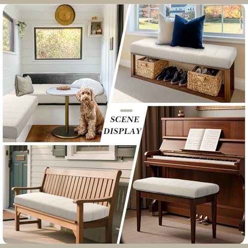 Wenqik Bench Cushion 42x16x4 Inch for Indoor Outdoor Furniture Tufted Thicken Bay Window Seat Cushion Non Slip Waterproof Dining Piano Bench Pad Pillow Anti Cat Scratch for Patio Porch Swing, Beige - color: Beige, size: 42x16x4 Inch