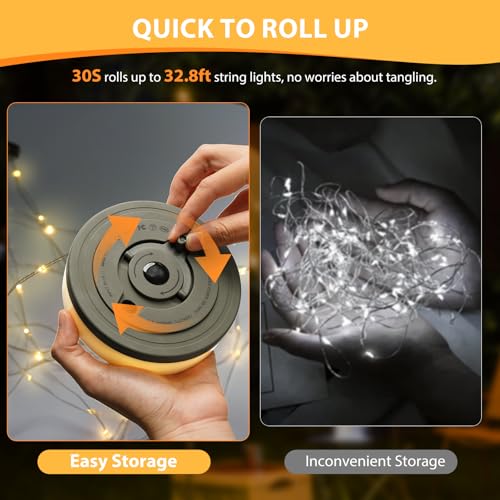 Camping String Lights, 4 in 1 Quick Storage 32.8FT Rechargeable Tent Lights with 6 Modes Hanging Waterproof Camp Lamp Camping Essentials for AwnTent Hiking Yard Garden Bedroom Festival -Multicolor - color: Multicolor, size: 1PACK