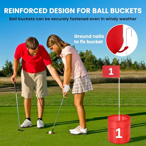 Golf Bucket Yard Game 9-Hole Set with 2 Clubs, Portable Outdoor Yard Game for Family and Adults, Golf Chipping Games Practice Games for Lawn, Beach, Camping, Park