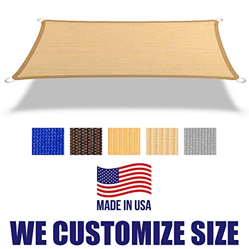 4' x 9' Beige Rectangle Sun Shade Sail Canopy, 95% UV Blockage Awning Shelter Fabric Cloth Screen for Patio Outdoor Backyard - Heavy Duty Commercial Grade (Custom Size - Made in USA) - color: Beige, size: 4' x 9'