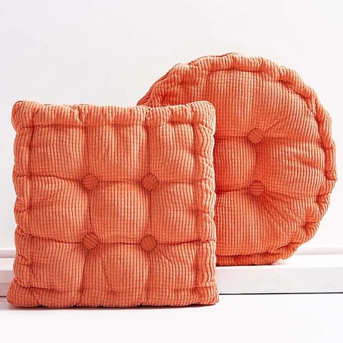 Large Square and Round Floor Cushions for Adults 2 Pack Meditation Floor Pillow Orange Corduroy Floor Seat Pillows Cushion for Living Room Balcony Tatami Yoga,18x18 Inch - color: Orange