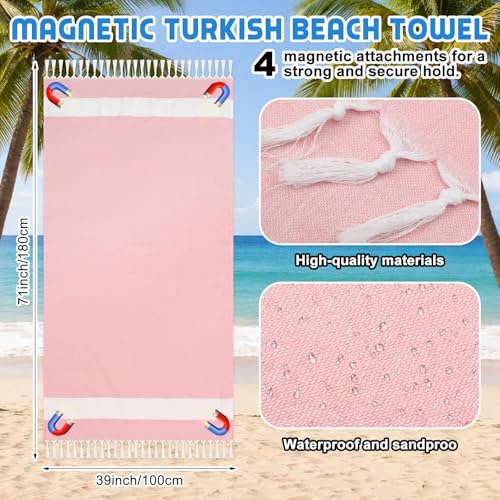 HunnmingRe 1 Pcs 39 x 71 Inch Extra Large Magnetic Beach Towel Oversized Turkish Blanket Cotton XXL Sandproof Towels Huge Big Giant Throw Quilt Blankets for Adult Picnic Camping Travel Pool (Pink) - color: Pink, size: 39 x 71 Inch