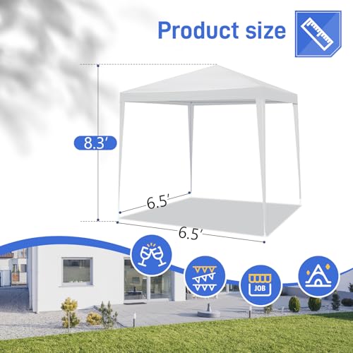 6.5x6.5ft Heavy Duty Commercial Canopy Tent,Portable Folding Canopy Tents,Waterproof Patio Gazebo Tent,Folding Outside Shelter Gazebos,with 4 Removable Sidewalls,for Wedding Party Backyard (White) - color: White