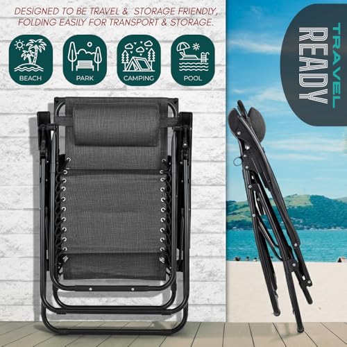 (2-Pack) Zero Gravity Lounge Chair Adjustable Outdoor Reclining Chair Folding Patio Anti-Gravity Indoor Outdoor Lounge Chair w/Pillow, Cup Holder (Two Chairs - Gray) - color: Two Chairs - Gray