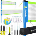 Portable Volleyball & Badminton Combo Net Set for Backyard Beach with 2 Nets (20ft and 32ft), Adjustable Poles, PU Volleyball, Aluminum Rackets and Carry Bag, Quick Setup & Durable - color: Blue