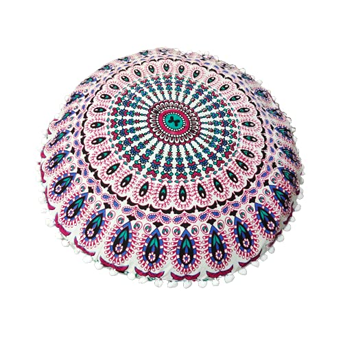 22 Inch Floor Pillows “Cover Only” Cushion Covers Seating Seat Throw Round Meditation Pillowcase Hippie Decor Ottoman Boho Mandala Yoga Pouf Cases (22” Pillow Cover, Without Filler)