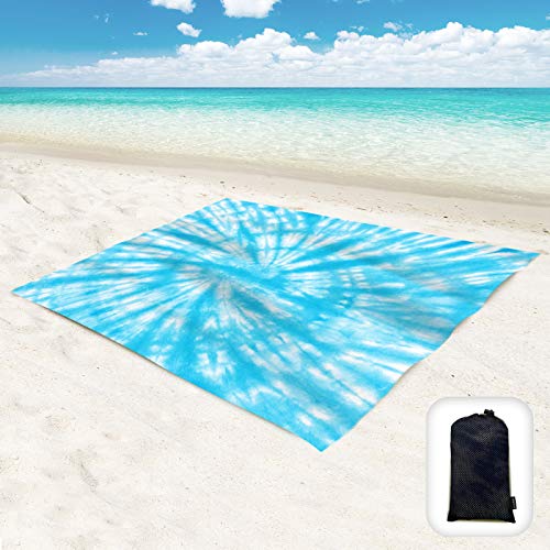Beach Blanket Waterproof Sandproof Oversized 95”x 80”,Sand Free Beach Mat with Corner Pockets,Portable Mesh Bag for Beach Festival,Picnic,Travel and Outdoor Camping (SkyBlue) - color: Skyblue