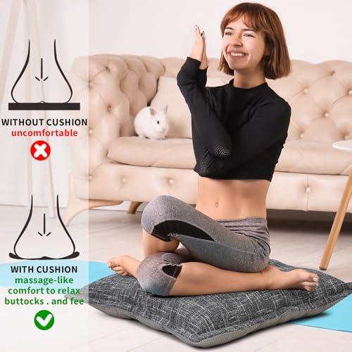 SINSOSSO Large Floor Pillow 22", Thickened Bite-Size Memory Foam Square Non-Slip Cushion for Office Back Support/Indoor Yoga/Chair Seat, Fashionable Color-Blocked Fabric & Washable, Light Gray, 1 PCS - color: Light Gray