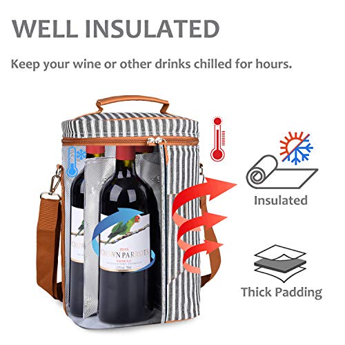 Tirrinia 4 Bottle Wine Gift carrier - Insulated & Padded Portable Versatile Wine Carrying Cooler Tote Bag for Travel, BYOB Restaurant, Wine Tasting, Party, Great Gift for Wine Lover, Black Stripe - color: Black Stripe, size: 4 Bottle-without front pocket