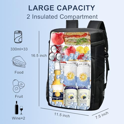 33 Cans Insulated Backpack Cooler - Leakproof Waterproof Lightweight Soft Coolers Bag for Camping Picnic Hiking Beach and Lunchbox Backpacks Bags-Leak Proof Ice Chest Back Pack - color: Black