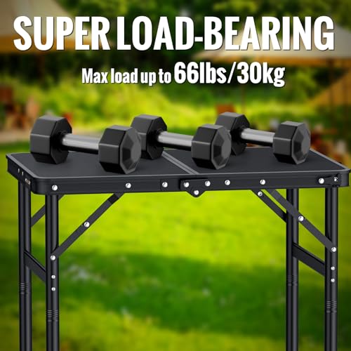 GARLLEN 2ft Folding Camping Table, 3 Adjustable Height Lightweight Picnic Table, Portable Aluminum Grill Table for Outdoor, Camping, Grill, Threaded Install, 23.6" L x 15.7" W, Black - color: Black, size: Tabletop Size: 23.6"L x 15.7"W