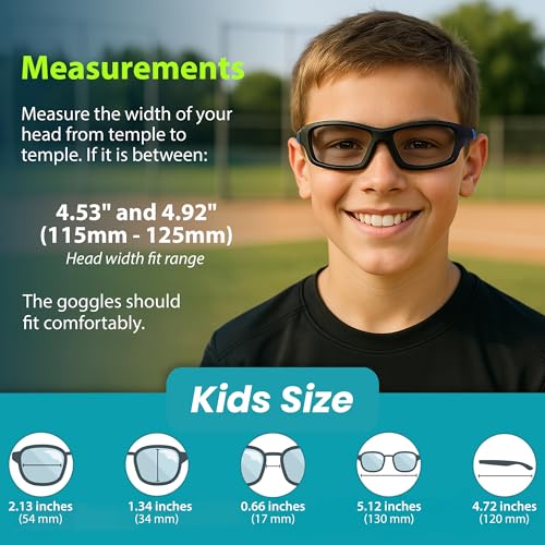 BLUE CUT Kids Sports Protection Goggles – Photochromic Safety Glasses for Children, Basketball, Baseball & Outdoor Sports - color: Black/Blue Photochromic-kids Size
