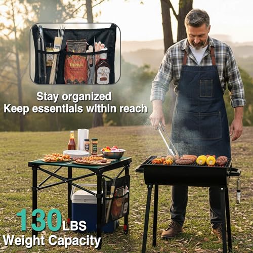 Camping Table Portable Foldable with Adjustable Height, Lightweight Collapsible Aluminum Roll-Up Camp Table with Storage Bag & Carry Bag, Heat-Resistant for RV Picnic BBQ Camping (Medium 20"×18") - size: Medium 20"×18" - Side Table Height (26"H)
