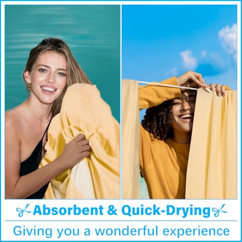 Vikumond Oversized Turkish Beach Towel Blanket XXL Cotton Sandproof Towels Boho Woven Extra Large Big Sand Free Giant Throw Blankets Huge Quilt XL Picnic Camping Necessities Cloud for Adult Gifts - color: Cten Yellow, size: XXXL(88x82 IN,224x208 CM)