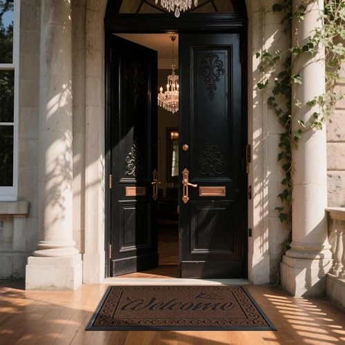 Yimobra Welcome Mat Outdoor Indoor, Waterproof Heavy Duty Front Door Mat Outside Entrance, Extra Sturdy Non-Slip Doormat, Low Profile, Dirt Trapping, 47x32 Inches, Coffee - color: Coffee, size: 47x32 Inch
