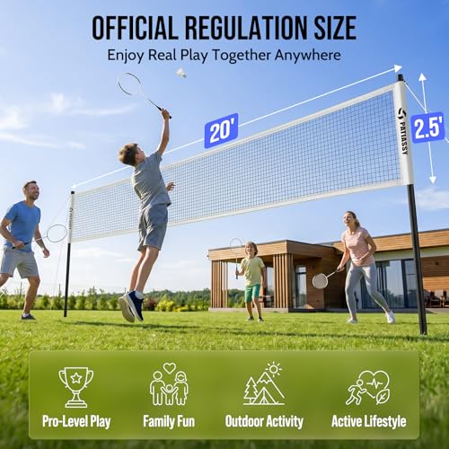Badminton Set for Backyard, Outdoor Badminton Net with Anti-Sag Design, 4 Professional Badminton Rackets, 4 Shuttlecocks and Carry Bag for Lawn or Beach - color: B-White