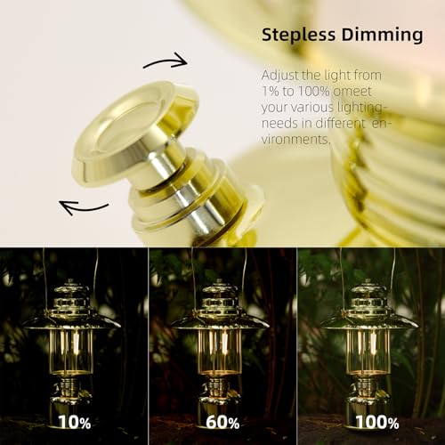 Large 18” Metal RetroLED Camping Lantern, 6500mAh Rechargeable Battery Last 17-500 Hours Camping Lamp, Classic Dimmable Hanging Lantern, Vintage Camping Light for Courtyard Outdoor Decoration - style: Large Retro Gold