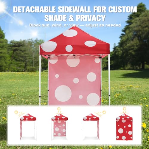 EAGLE PEAK Pop up Canopy 5x5, Outdoor Portable Canopy Tent with One Removable Sunwall, Carry Bag Included, Red Mushroom - color: Red Mushroom
