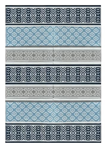 Outdoor Plastic Patio Rugs – 6x9, Grey, Teal, Durable and Affordable Multipurpose Woven Plastic Straw Recycled All-Weather and Waterproof Rug Reversible Camper Mats 7018 - color: Grey, Teal, size: 6' x 9' (Rectangular)