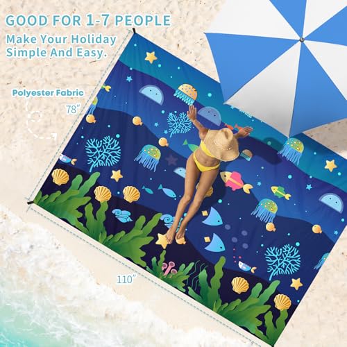 Beach Blanket 78''×110'' Suits 1-7 Adults Waterproof Sandproof Oversized Lightweight Blanket Packable Large Picnic Mat for Beach Travel Camping Picnic Hiking - color: Undersea, size: 78''x110''