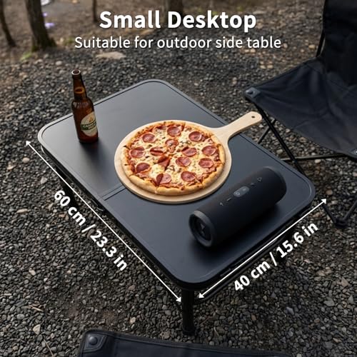 2FT Small Camping Portable Table, Black Aluminum Frame, Adjustable Height up to 21", Lightweight Carry Handle, Portable for Travel, Camping Outdoor Use - size: 2 ft × 1.3 ft × 1.78 ft H