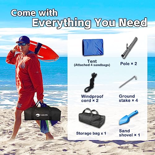 EasierHike Beach Shade Tent, 7 × 7.15 Ft Portable Easy Pop Up Beach Canopy, UPF50+ Sun Protection Shelter, Windproof & Water Resistant, Stable with 4 Sandbags & Windproof Cords, Perfect for Family - color: Royal Blue, size: 7x7.15 FT 2 Poles