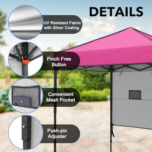 6x4 Pop Up Canopy Tent with Half Wall Panel, Instant Portable Beach Canopy, Outdoor Tent with Carry Bag for Camping, Sports, Tailgating, Events, Pink - color: Pink, size: With Half Wall
