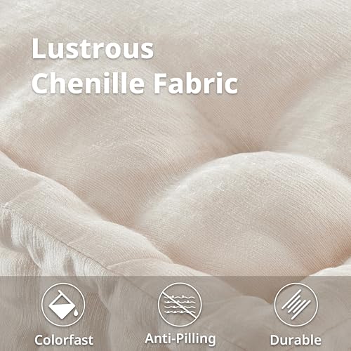 Intelligent Design Large Floor Pillow for Adults Yoga or Meditation Cushion with Handle, Floor Cushion for Board Games, Lustrous Chenille Tufted, Handsewn Scalloped Edge, Azza, 24" x 24" x 5" Ivory - color: Square Ivory With Handle, size: 24"W x 24"L x 5"