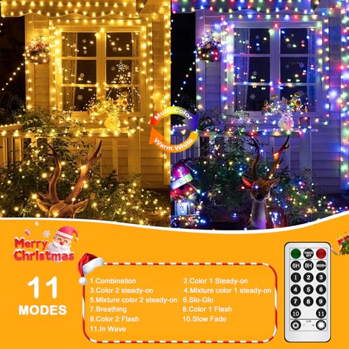 Decute 300LED Christmas Tree Lights Fairy String Light 99FT Green Copper Wire Warm White and Multicolor Dimmable with Remote, UL Cerficated Twinkle Lights for Party Wedding Indoor Outdoor Decor - color: Warm White + Multicolor, size: 300LED