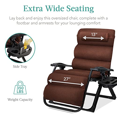Best Choice Products Oversized Zero Gravity Chair, Folding Outdoor Patio Recliner, XL Anti Gravity Lounger w/Removable Cushion, Cup Holder, Side Tray, 350lb Capacity - Woodland Brown - color: Woodland Brown