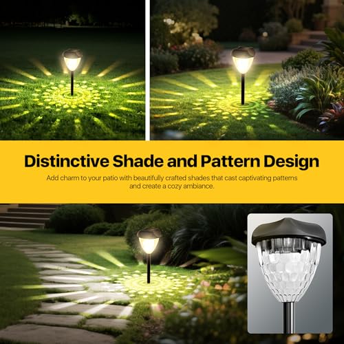 Ensenior 12-Pack Solar Lights Outdoor, 14.17" Auto ON/Off 3000K LED Solar Garden Lights for Pathway, Yard, Patio, Walkway, Planter, Waterproof, Energy-Efficient Landscape Lighting - color: Warm White, size: 14.17"H 12-Pack