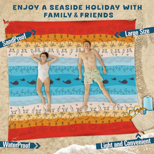 Beach Blanket Waterproof Sandproof Oversized 78''×110'' Suits 1-7 Adults Lightweight Large Picnic Mat Sand-Free Beach Blanket for Travel Camping Hiking Picnic - color: Beach Scene, size: 78''x110''