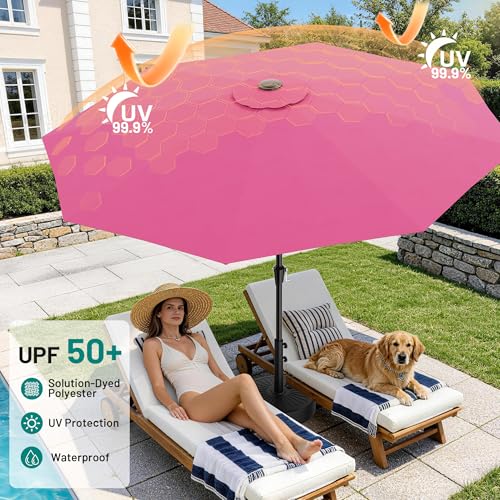 AreShark 9 FT Patio Umbrella for Outdoor, Outdoor Table Umbrella with Push Button Tilt and Crank, Outdoor Patio Umbrellas with 8 Sturdy Ribs for Market, Garden, Pool (Rose Pink) - color: Rose Pink, size: 9ft