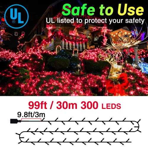 KNONEW Outdoor Christmas Lights 300 LED 99ft String Lights 8 Modes & Memory Fairy Light Plug in Waterproof LED String Lights for Xmas Yard Tree Wedding Party Holiday Decorations (Red) - color: Red, size: 99FT 300 LED