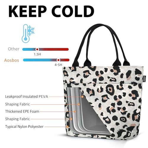 Aosbos Lunch Tote Bag, Insulated Lunch Box for Women, Leakproof Lunch Cooler Purse for Work, Leopard Print - color: B. Leopard