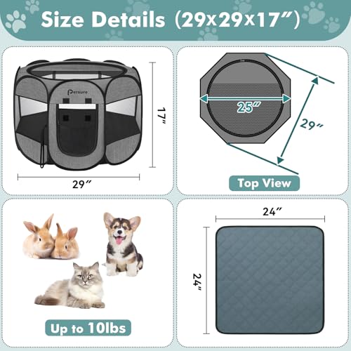 Dog Cat Playpen Indoor Outdoor for Puppy Pet Dogs Cat Recovery After Surgery, Dog Tent Crates Cage Indoor/Outdoor, Portable Pop Up Kennel with Carrying Case for Travel (Premium Grey with Pad, Small) - color: Premium Grey with Pad